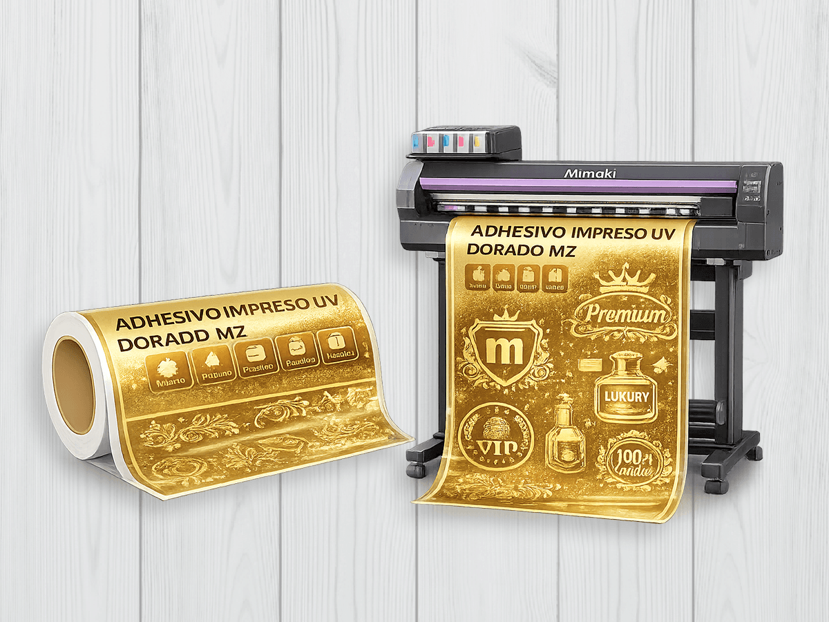 adhesivo impreso uv dorado m2