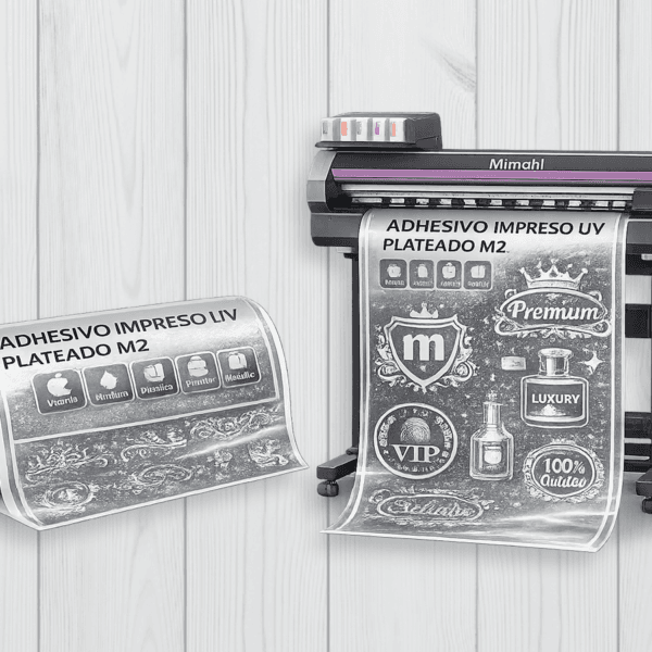 adhesivo impreso uv plateado m2